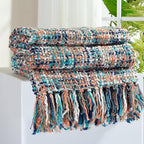 Multi-Color Pink Cable Woven Throw Blanket for Couch,60"X80" Boho Style Textured Blankets for Home Decor,Super Soft Warm Cozy Chunky Blanket with Decorative Tassels for Bed and Sofa