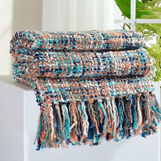 Multi-Color Pink Cable Woven Throw Blanket for Couch,60"X80" Boho Style Textured Blankets for Home Decor,Super Soft Warm Cozy Chunky Blanket with Decorative Tassels for Bed and Sofa