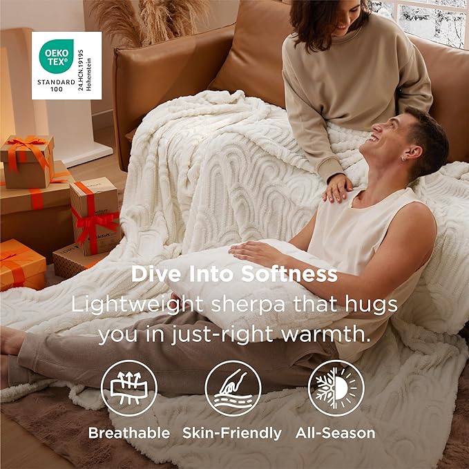 Bedsure GentleSoft Twin Blanket for Bed - Cozy Soft Blankets for Women, Cute Small Fleece Throws for Girls, Gift for Women Her Him, Off White, 60x80 Inches