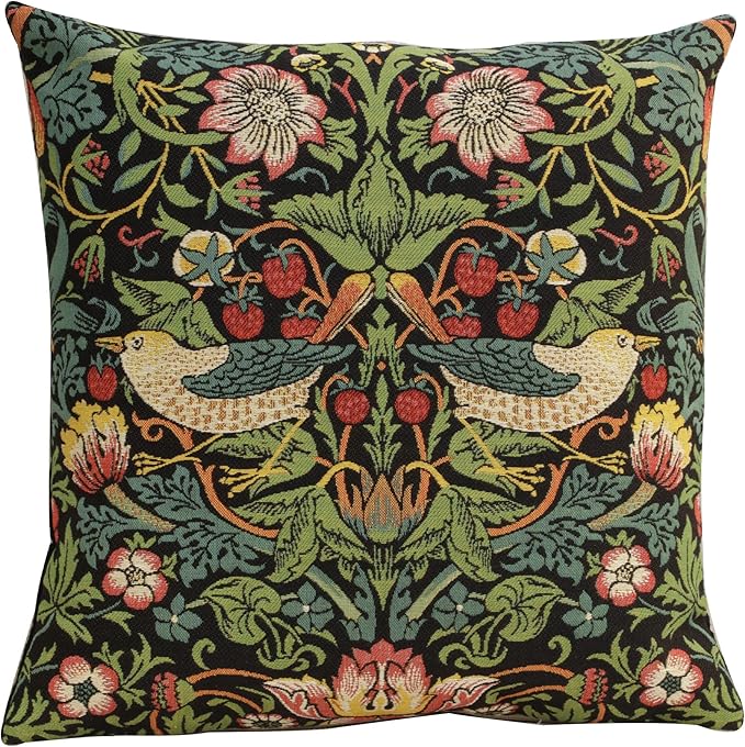 Charlotte Home Furnishings Throw Pillow Covers Decorative Boho Pillow Covers for Couch Living Room Black Strawberry Square Cushion Cases 18x18 in European Cotton Jacquard Woven Cozy Bedroom Decor