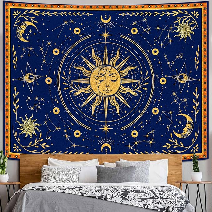Spenlife Sun and Moon Celestial Tapestry Cosmic Tapestry for Bedroom Astral Tapestries Wall Hanging Bedroom Living Room Wall Art and Home Decor 44x60