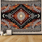 Accnicc Hippie Sun and Moon Tapestry Boho Mandala Floral Wall Tapestry for Bedroom Aesthetic Vintage Plant Celestial Dark Brown Small Tapestries Wall Hanging for Dorm Living Room Decor 48 x 36 Inch