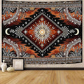 Accnicc Hippie Sun and Moon Tapestry Boho Mandala Floral Wall Tapestry for Bedroom Aesthetic Vintage Plant Celestial Dark Brown Large Tapestries Wall Hanging for Dorm Living Room Decor 80 x 60 Inch