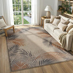 LIVEBOX Modern Easy Jute 5x7 Outdoor Rug, Washable Area Rugs for Living Room Patio Tropical Leaf Indoor Outdoor Rug, Boho Farmhouse Non Slip Carpet for Backyard Foyer Dining Room(Beige, 5'x7')