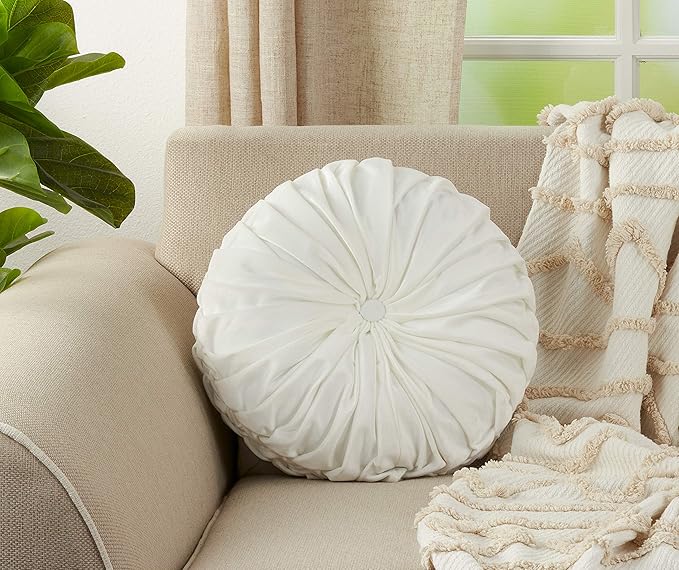 SARO LIFESTYLE Round Velvet Pintucked Poly Filled Throw Pillow (Set of 2)
