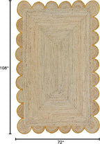 Scalloped Natural Jute Area Rug, Yellow Trim, 6'x9'