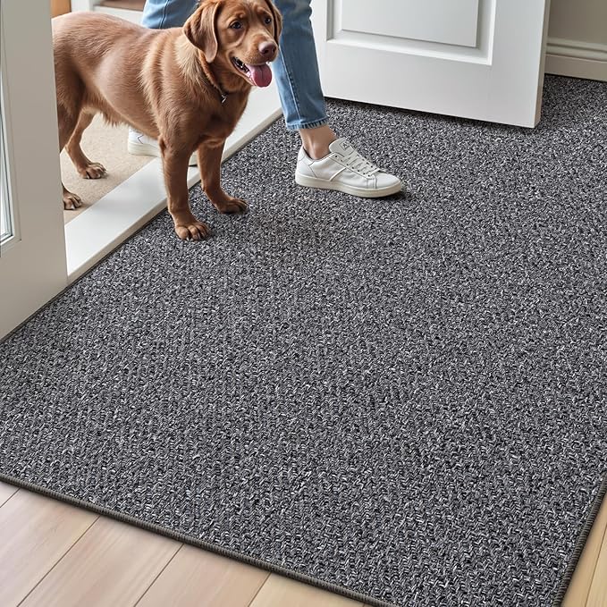 LUMI Ultra Thin Indoor Door Mat for Entrance 36"x56", Non Slip Entryway Mat, Low Profile Doormat, Unique Herringbone Design Carpet for Inside, Patio, Porch, Dark Gray