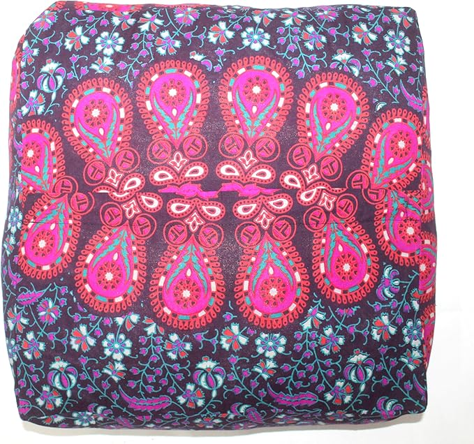 CRAFT KALA Pink Peacock Large Hippie Mandala Meditation Floor Ottoman Pillow Cushion Pouf Cover Square Poufs Bohemian Circle Floor Cushion Case Outdoor Fireplace Living Room Decor Cover 24" Square
