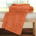 Superior Fleece Boho Jacquard Blanket, Decorative Blankets for Bedroom, Sofa, Fuzzy, Plush, Fluffy, Soft, Cute Room Decor, Beautiful Cover, Comfort Essentials, Arctic Collection, Throw, Dusty Orange