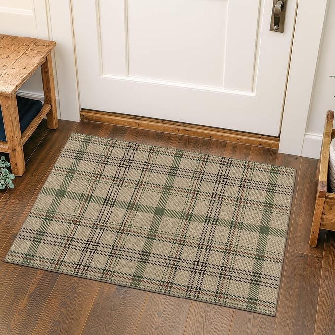 2x3 Plaid Entrance Rugs Indoor - Easy Jute Small Throw Rug for Entry Way Outdoor, Kitchen, Bathroom, Powder Room, Modern Carpet Door Mat, Non Shed Non Skid Washable Farmhouse Decor