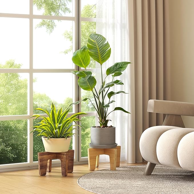 Plant Stand Indoor Outdoor, Plant Holder Sturdy Single Flower Pot Stand Planter Stand Stool Display Decorative for Desktop Counter Room (Brown 2 pack)