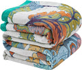 Boho Blanket Soft Muslin BohoThrow Blanket, 100% Cotton Floral Printed Farmhouse Decor All Season Reversible Rustic Throw for Sofa Couch Chair (60"x80")