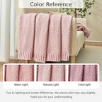 Knitted Throw Blanket 50"X60", Dusty Pink Knit Throws for Bed, Super Soft Boho Chevron Blankets for Couch Sofa Chair Room Decor, Textured Decorative Farmhouse Cozy Lightweight
