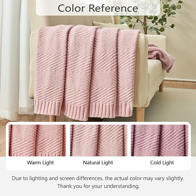 Knitted Throw Blanket 60"X80", Dusty Pink Knit Throws for Bed, Super Soft Boho Chevron Blankets for Couch Sofa Chair Room Decor, Textured Decorative Farmhouse Cozy Lightweight