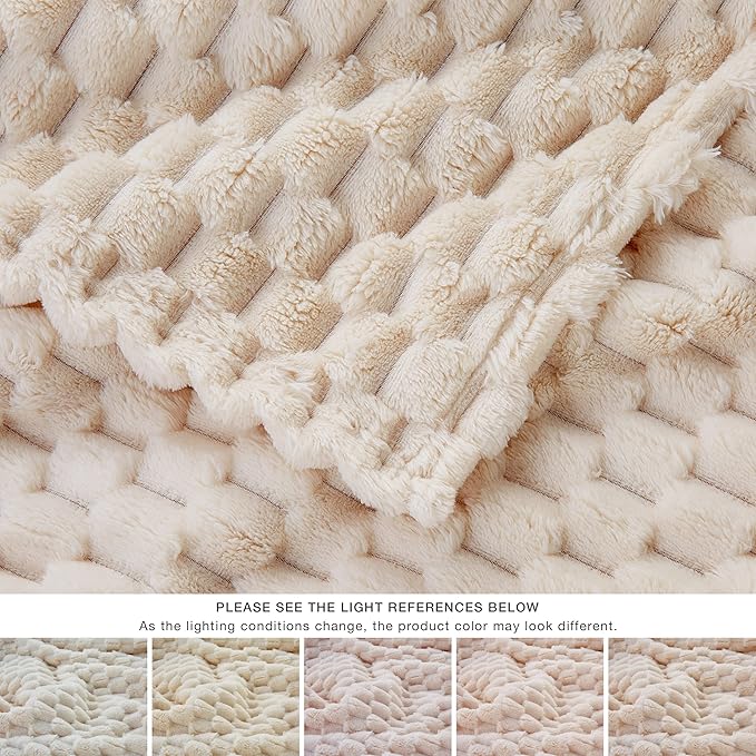 EXQ Home Fleece Throw Blanket for Couch or Bed - 3D Imitation Turtle Shell Jacquard Decorative Blankets - Cozy Soft Lightweight Fuzzy Flannel Blanket Suitable for All Seasons(50"×60",Beige)