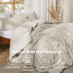 Bedsure Tufted Boho Comforter Set Oversized Queen - Linen Boho Bed Set, GentleSoft™ 3 Pieces Farmhouse Shabby Chic Embroidery Bedding, Gifts for Woman, Soft Jacquard Comforter for All Seasons