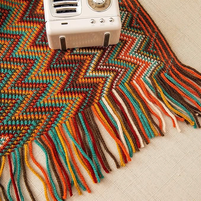 lifein Fall Boho Throw Blanket for Couch - Soft Knitted Farmhouse Bed Throw, Cozy Small Lightweight Blankets&Throws with Tassel for Autumn,Woman,Home Decor,Bed,Chair,Sofa,Gift(Bohemia Red,50 * 60")