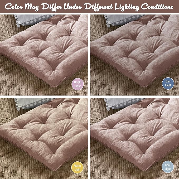 Intelligent Design Edelia Foldable Poly Chenille Light Weight Lounge Floor Pillow Cushion Tufted Seat for Meditation, Game Playing, Yoga, Reading with Travel Wrap, 74x27", Blush