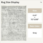 6x9 Area Rug for Living Room Floral Washable Non-Slip Gray Rugs for Bedroom Dinning Room Ultra-Thin Indoor Grey Rug