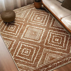 Area Rug 3x4 Rug Machine Washable Non-Slip Low Pile Print Pattern Western Rug for Living Room Bedroom Entryway Tribal Series-Yellowbrown/Cream