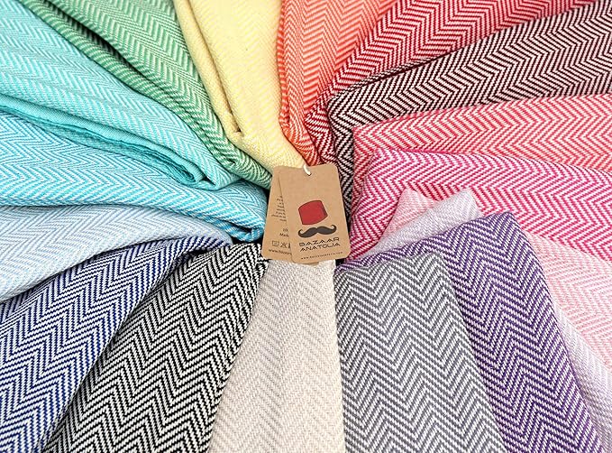 Bazaar Anatolia Turkish Beach Towel 100% Cotton Bath Towels 71x39 Quick Dry Sand Free Lightweight Large Oversized Herringbone Light Pink