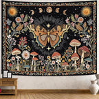 Accnicc Boho Butterfly Tapestry Mushroom Sun and Moon Hippie Wall Tapestry for Bedroom Aesthetic Vintage Floral Plant Large Tapestries Wall Hanging for Dorm Living Room Decor 80 x 60 Inch