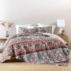 Horimote Home Boho Quilt King Size, Reversible Bohemian Style Twill Strip Floral Quilt Beddding Set, Colorful and Soft Bedspread Oversized King Quilt Coverlet for All Season, 2 Pillow Shams (3 Pieces)