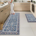 Arttown Kitchen Mats for Floor 2Pcs-Anti Fatigue Non Slip Mats for Kitchen Floor, Cushioned Waterproof & Stain-Resistant Boho Stripe Mat Set, Laundry Room, Office, Sink, Desk (Blue)