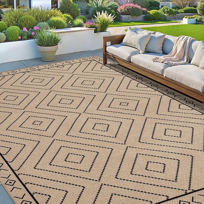 Tangsoo Easy Jute Rug 6x9 Washable Area Rugs for Living Room,Non Slip Ultra Thin Indoor Outdoor Carpet,Geometric Office Mat for Backyard Dining Room Patio Bedromm