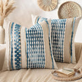 ANRODUO Pack of 2 Boho Decorative Throw Pillow Covers 18x18 Farmhouse Cushion Case Striped Chenille Pillow Cases Coastal Throw Pillows Accent Neutral Pillowcase for Sofa Couch Bed, Sky Blue Stripe