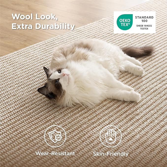 Bedsure 5x7 Faux Wool Area Rugs for Living Room, Machine Washable Carpet, Non-Slip Backing, Pet Friendly Throw Rug for Bedroom Dining Room, Natural Ivory