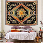 Accnicc Hippie Sun and Moon Tapestry Boho Mandala Floral Wall Tapestry for Bedroom Aesthetic Vintage Plant Celestial Colorful Small Tapestries Wall Hanging for Dorm Living Room Decor 48 x 36 Inch