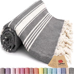 Bazaar Anatolia Turkish Beach Towel – 100% Cotton, Quick Dry, Sand Free Towel for Bathroom, Yoga, Restorative Practice – Oversized 71x39 Inches – Stripe Black