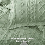 Bedsure Tufted Boho Comforter Set California King - Sage Green Boho Bed Set, GentleSoft™ 3 Pieces Farmhouse Shabby Chic Embroidery Bedding, Gifts for Woman, Soft Jacquard Comforter for All Seasons