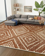 Area Rug 10x12 Rug Machine Washable Non-Slip Low Pile Print Pattern Western Rug for Living Room Bedroom Entryway Tribal Series-Yellowbrown/Cream