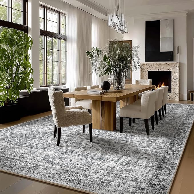 Washable Rugs for Living Room: 9x12 Area Rugs for Bedroom Ultral Soft Non-Slip Stain Resistant Vintage Boho Large Carpet for High-Traffic Dining Room - Farmhouse Decor