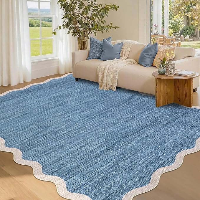 GarveeHome Scalloped Area Rug 4x6 Washable Rug Modern Traditional Floor Cover Foldable Soft Retro Entryway Rug Indoor Distressed Non Slip Carpet Floral Print Mat Bedroom Living Room Bathroom, 4'x6'