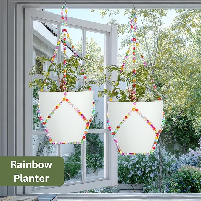 2 Pack Macrame Plant Hanger (for 8" Pot), Glass Beaded Plant Hangers Indoor Outdoor | Colorful Hanging Planters, Hanging Plants Holders | No Pot/Plant Included (2PK, for up to 8")
