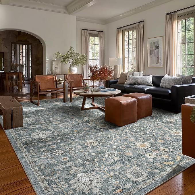 Washable Rugs for Living Room: 10x14 Area Rugs for Bedroom Ultral Soft Non-Slip Stain Resistant Vintage Boho Large Carpet for High-Traffic Dining Room - Farmhouse Decor