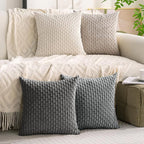 Set of 4 Grey White Taupe Decorative Throw Pillow Covers 20x20 Inch Corduroy Pillow Covers for Bed Couch Sofa Living Room Soft Square Cushion Cases