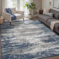 GENIMO 4x6 Area Rugs for Living Room, Non Slip Machine Washable Modern Indoor Rug, Low Pile Lightweight Blue Print Rug for Bedroom Dining Room Home Office, Blue Ivory
