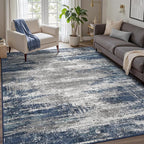 GENIMO 4x6 Area Rugs for Living Room, Non Slip Machine Washable Modern Indoor Rug, Low Pile Lightweight Blue Print Rug for Bedroom Dining Room Home Office, Blue Ivory
