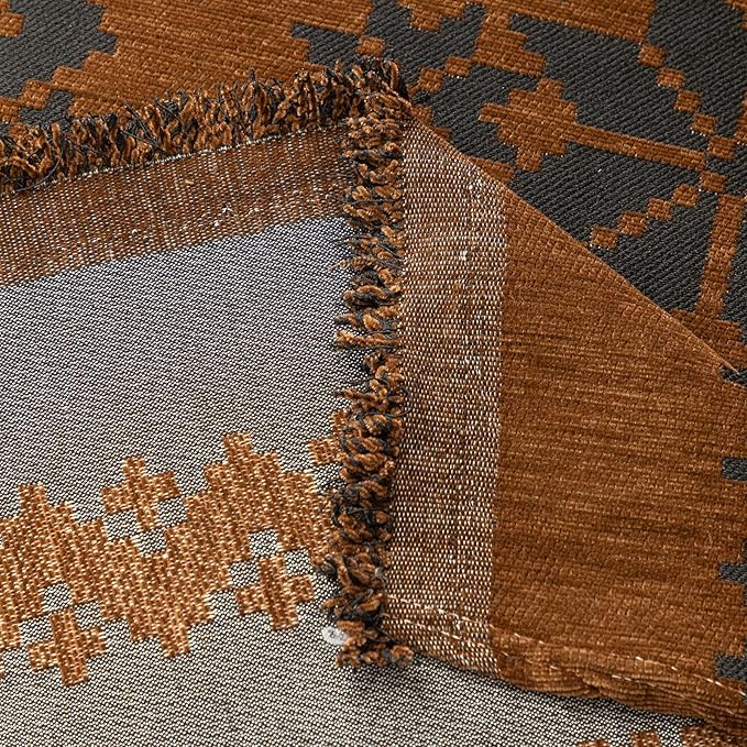 VClife Boho Couch Cover for Christmas 1 Piece Soft Warm Couch Cover for Sectional Sofa, Washable Pumpkin and Black Jacquard 3-Seaters Sofa Covers for Home Office RV 71"x150"