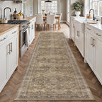 HUGEAR 2'6''x12' Runner Rug Hallway Vintage Brown Machine Washable Retro Floral Low Pile Carpet Distressed Long Throw Rug Bedroom Kitchen Laundry Non Slip Soft Lightweight
