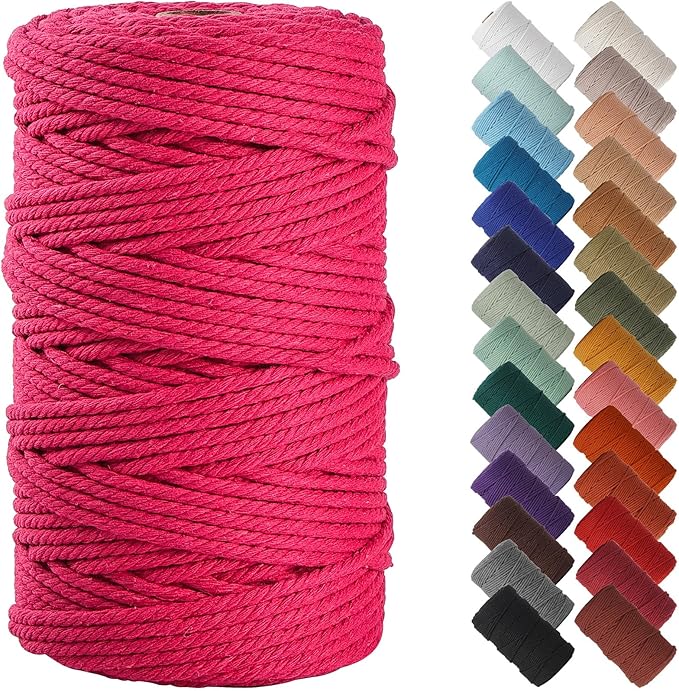 NOANTA Hot Pink Macrame Cord 4mm x 109yards, Colored Macrame Rope, Cotton Cord Macrame Yarn, Colorful Cotton Craft Cord for Wall Hanging, Plant Hangers, Crafts, Knitting