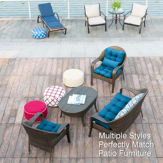 QILLOWAY Outdoor Seat/Back Chair Cushion Tufted Pillow, Spring/Summer Seasonal Replacement All Weather Cushions. (Peacock Blue)
