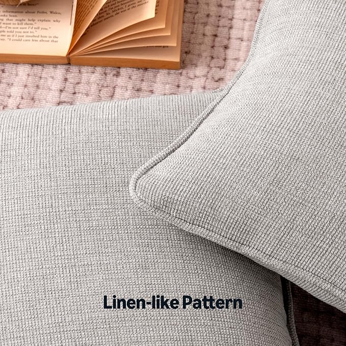 Amazon Basics Faux Linen Throw Pillow Covers with Hidden Zipper Closure, 20 × 20in, Light Gray, Pack of 2