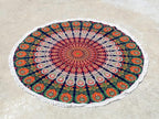 Round Beach Tapestry Turquoise Mandala Throw/Boho Hippie Beach Blanket Roundie/Indian Cotton Bohemian Large Round Table Cloth-Home Decor/Yoga Mat Meditation Picnic Rug (70", Orange And Green)