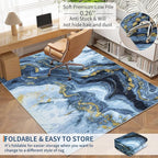 GarveeHome Large 8x10 Washable Rugs for Living Room Abstract Rug Swirl Marble Patterned Carpet, Low-Pile Non Slip Easy Cleaning Rug Neutral Modern Carpet for Bedroom Dining Room Farmhouse Office, Blue