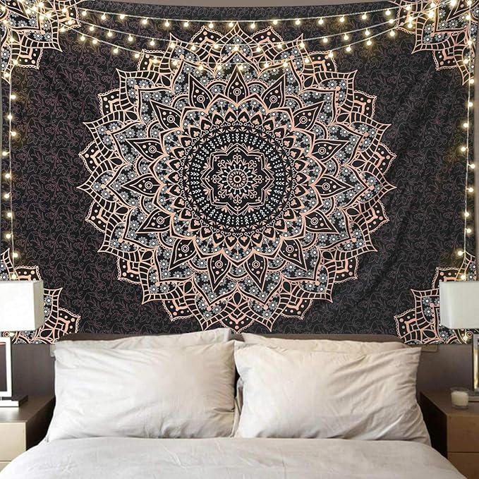 Edeesky Black Mandala Tapestry Wall Hanging Psychedelic Wall Tapestry Aesthetic Indian Hippie Decor Bohemian Art Boho Home Decoration for Bedroom,Living Room,Dorm
